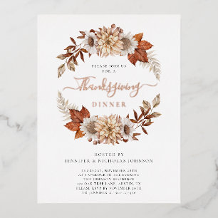 Carte Postale D'invitation À Feuilles D'aluminium Russe Automne Floral Thanksgiving Dîner