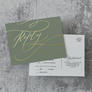 Carte Postale D'invitation À Feuilles D'aluminium Sage de calligraphie romantique et repas d'huile d