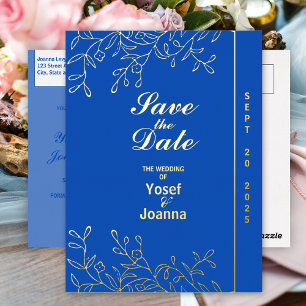 Carte Postale D'invitation À Feuilles D'aluminium Sapphire Mariage Foil Enregistrer la date