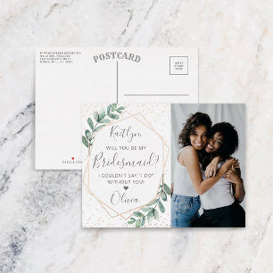 Carte Postale D'invitation À Feuilles D'aluminium Serez-Vous Mon Éucalyptus Géométrique
