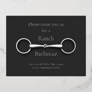 Carte Postale D'invitation À Feuilles D'aluminium Silver Snaffle Un Peu Élégant Equestre