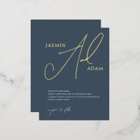 Simple Royal Blue et Gold Script Mariage Gold