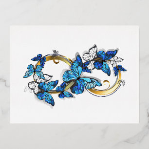 Carte Postale D'invitation À Feuilles D'aluminium Symbole infini de papillons Morpho bleus