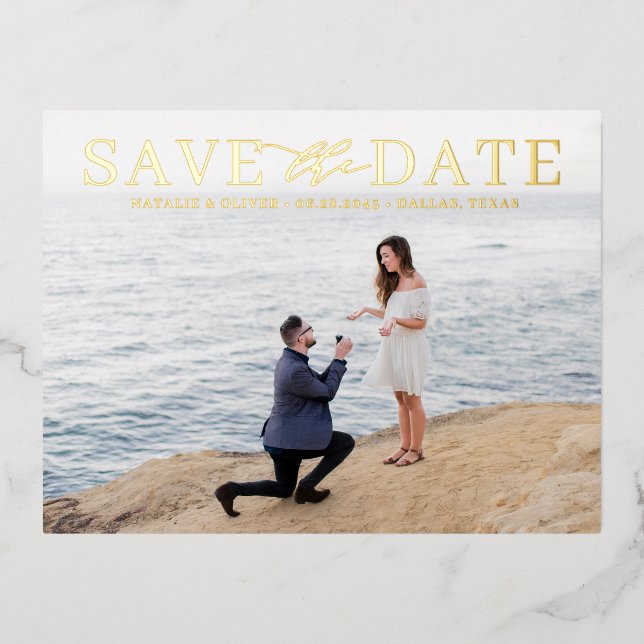 Carte Postale D'invitation À Feuilles D'aluminium Typographie de Mix moderne Photo Enregistrer la da (Recto)