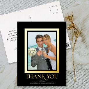 Carte Postale D'invitation À Feuilles D'aluminium Typographie Élégante Photo Mariage Merci Or Pour
