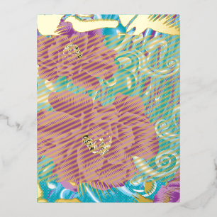Carte Postale D'invitation À Feuilles D'aluminium Un design de textile vibrant mettant en vedette du