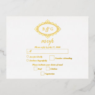 Carte Postale D'invitation À Feuilles D'aluminium Véritable couronne d'or Wreath Blanc mariage RSVP