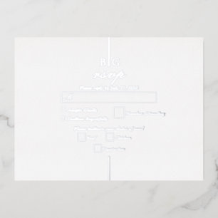 Carte Postale D'invitation À Feuilles D'aluminium Véritable Monogramme de mariée en argent RSVP