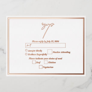 Carte Postale D'invitation À Feuilles D'aluminium Véritable Rose Gold Foil Blanc Mariage RSVP