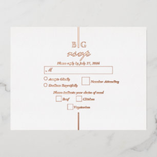 Carte Postale D'invitation À Feuilles D'aluminium Véritable Rose Gold Foil Monogramme Mariage RSVP