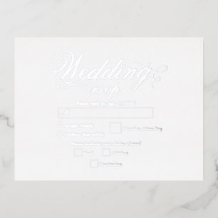 Carte Postale D'invitation À Feuilles D'aluminium Véritable Silver Foil Elégant Mariage Blanc Luxe R