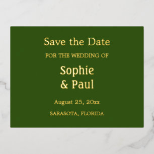 Carte Postale D'invitation À Feuilles D'aluminium Vert de la forêt Enregistrer la date