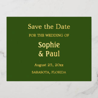 Carte Postale D'invitation À Feuilles D'aluminium Vert de la forêt Enregistrer la date