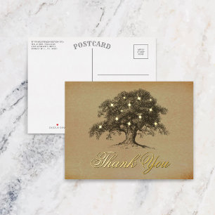 Carte Postale D'invitation À Feuilles D'aluminium Vintage Vieux chêne Mariage Merci réel