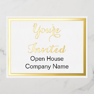 Carte Postale D'invitation À Feuilles D'aluminium Vous êtes invité Black White and Gold Business Eve