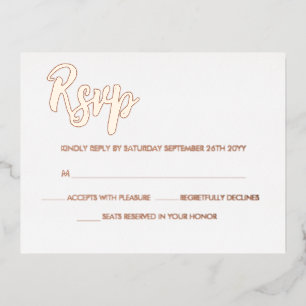 Carte Postale D'invitation À Feuilles D'aluminium White Rose Gold Moderne Script Calligraphie RSVP