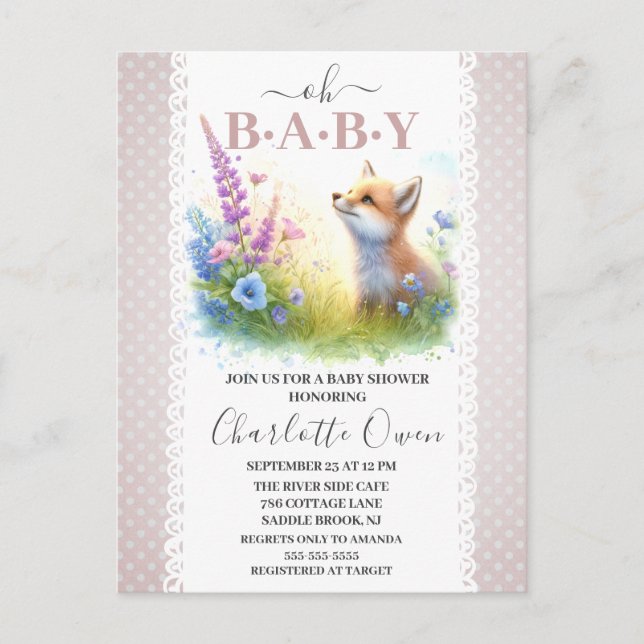 Carte postale d'invitation à la baby shower Oh Bab (Devant)