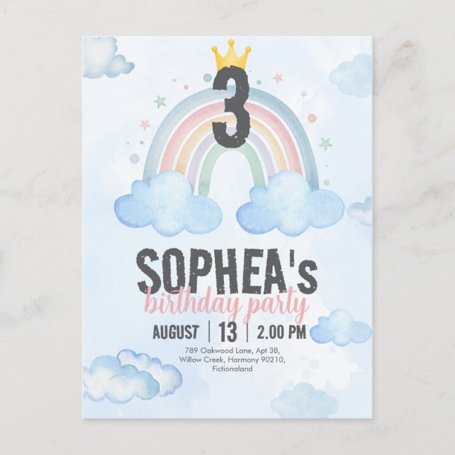 Carte postale d'invitation d'anniversaire Arc-en-c (Devant)