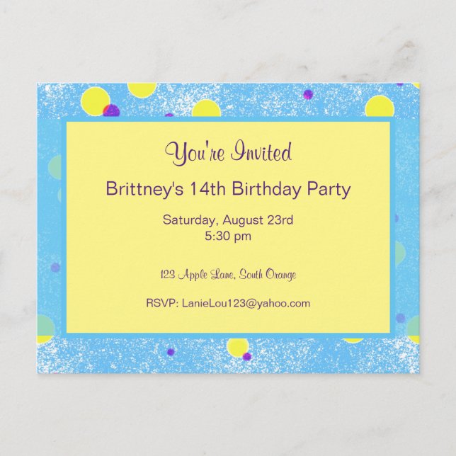 Carte postale d'invitation d'anniversaire personna (Devant)