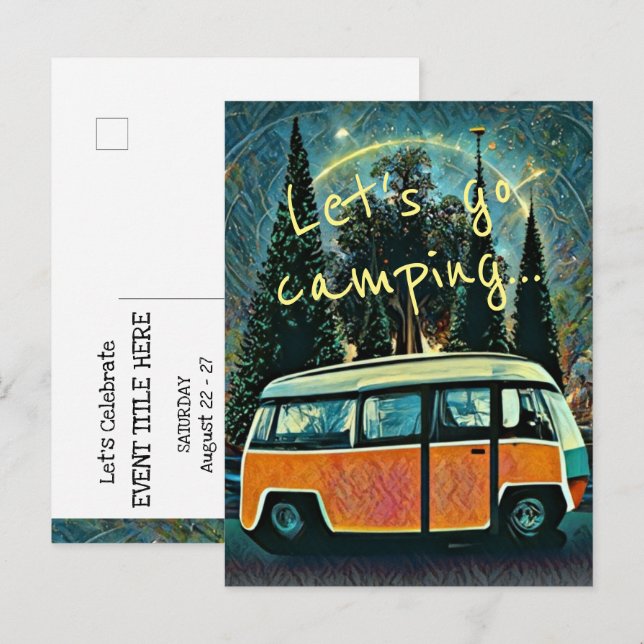 Carte postale d'invitation de camping (Devant / Derrière)