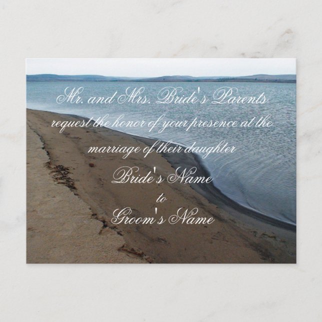 Carte postale d'invitation de mariage à la plage. (Devant)