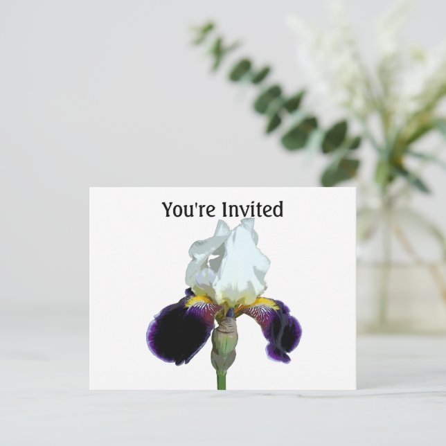 Carte postale d'invitation Iris Violet et Blanc (Debout devant)