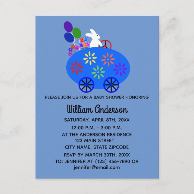 Carte postale d'invitation Lapin de Baby Shower Œu (Devant)
