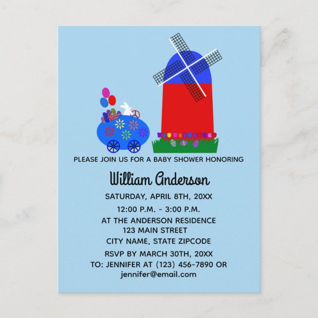 Carte postale d'invitation Lapin de Baby Shower Œu (Devant)