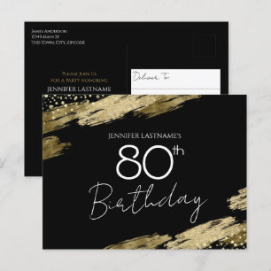 Carte postale d'invitation or noir pour 80e annive