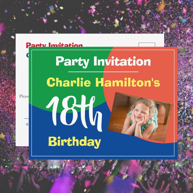 Carte postale d'invitation pour 18 ans avec photo (Créateur téléchargé)