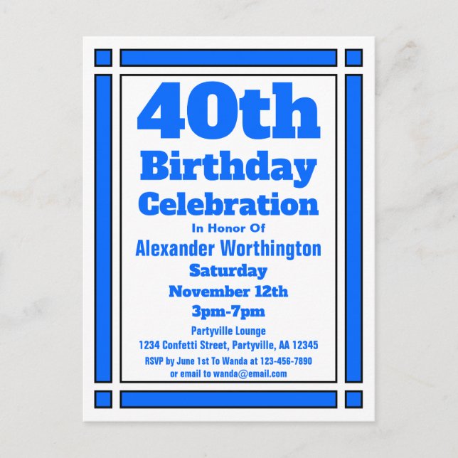 Carte postale d'invitation pour les 40 ans à motif (Devant)