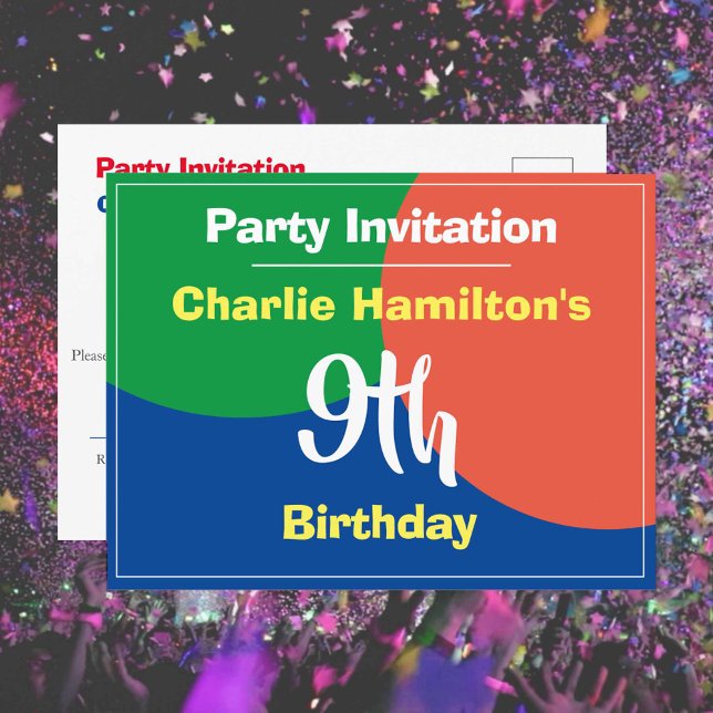 Carte postale d'invitation pour un 9e anniversaire (Créateur téléchargé)