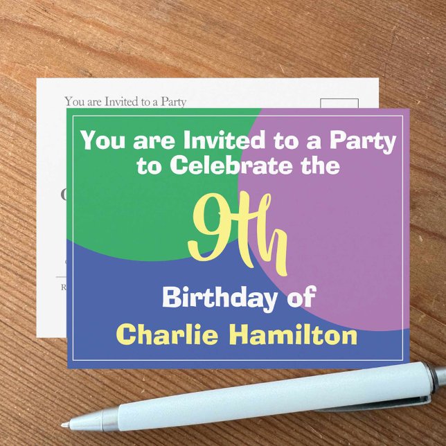 Carte postale d'invitation pour un 9e anniversaire (Créateur téléchargé)