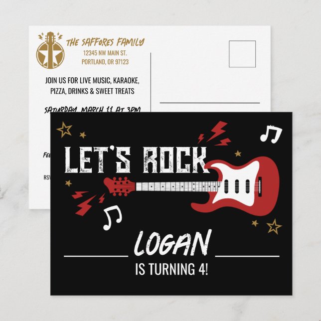 Carte postale d'invitation pour un groupe de musiq (Devant / Derrière)