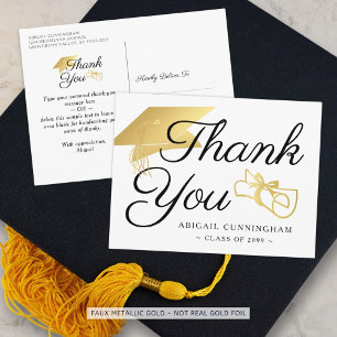 Carte Postale Diplôme de Casquette de Merci de script d'or Faux