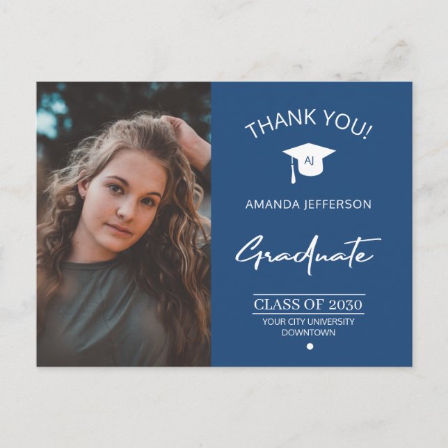 Carte Postale Diplômé de la photo de graduation moderne merci po (Devant)
