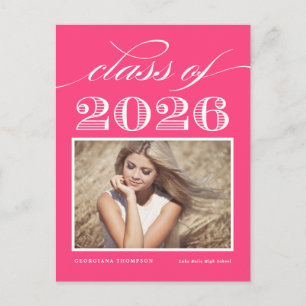 Carte Postale Diplômé de la promotion 2026 Rose vif Photo Remise