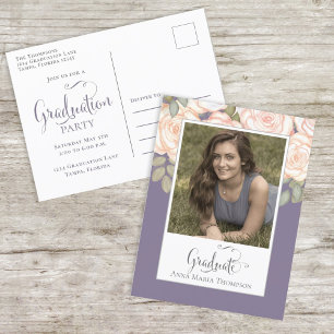 Carte Postale Diplômé Élégant Aquarelle Floral Chic Violet