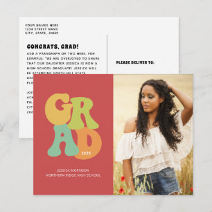 Carte Postale Diplômé Rétro Gras 1970 Typographie Fête de Remise