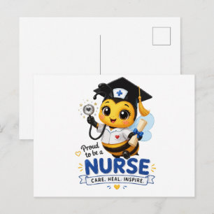 Carte Postale Diplômée Infirmière Mignonne Abeille Kawaii 2026
