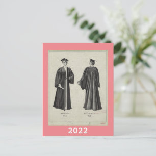 Carte Postale Diplômée Vintage Femme Casquette + Robe 2022 Rose