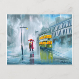 Carte Postale DIRE GOODBYE Tram peinture à l'huile jour de pluie