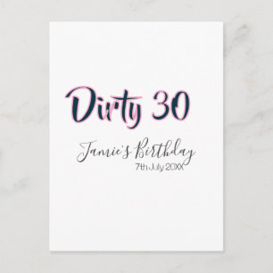 Carte Postale Dirty 30 joyeux anniversaire nom date rose gris ca