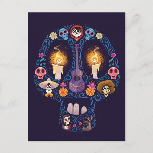 Carte Postale Disney Pixar Coco | Caractère Crâne à sucre (Devant)