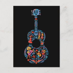 Carte Postale Disney Pixar Coco   Guitare de caractères colorés