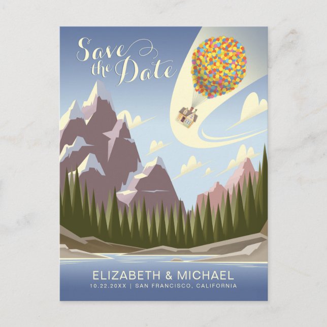 Carte Postale Disney Pixar Mariage dans le ciel | Sauvegarder la (Devant)