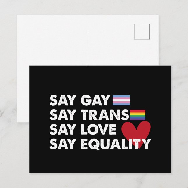 Carte Postale Dites Gay Dites Trans Dites Amour Dites Égalité Fi (Devant / Derrière)
