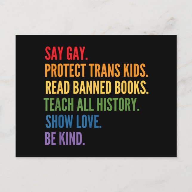 Carte Postale Dites Gay Protéger les enfants trans Lire Livres i (Devant)