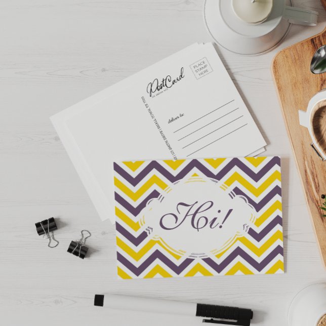 Carte Postale Dites Hi Purple Jaune Fun Classic Zig Zag Personna (Créateur téléchargé)