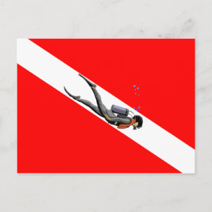 Carte Postale Diver Et Drapeau De Plongée